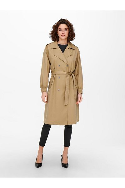 ONLY Double Breasted Collar Ribbed Cuffs Belted at Waist Side Pockets Seasonal Trench Coat