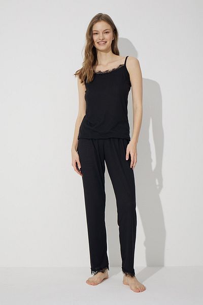 Siyah İnci Black Soft Touch Thin Knitted Pajamas Set
