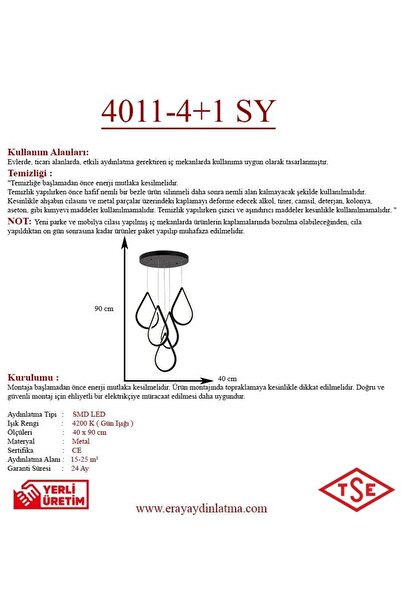 Eray Aydınlatma 4011-5 Y Siyah Led Avize