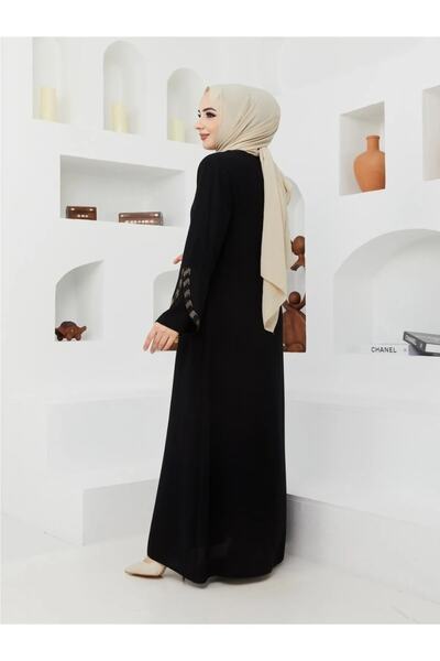 KMKkombin Lady-women's Honeycomb Fabric Sleeve Patterned Zipper Upper Part Patterned Topcoat-abaya