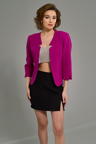 Vassa Filippa Yaka Detaylı Düğmesiz Kısa Blazer Ceket