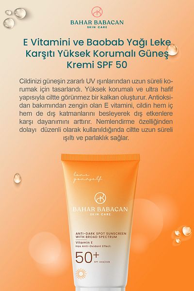 Bahar Babacan Vitamin E and Baobab Oil Anti-Blemish High Protection Sunscreen Spf 50 50ml