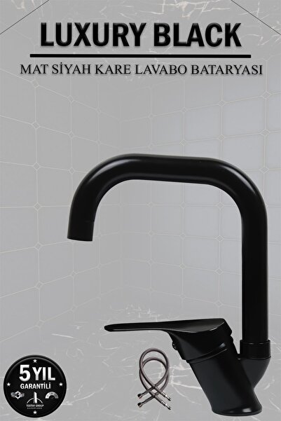 tesitay Siyah Lavabo Bataryası Banyo El Yıkama Musluğu Çift Girişli Lüks Lava...