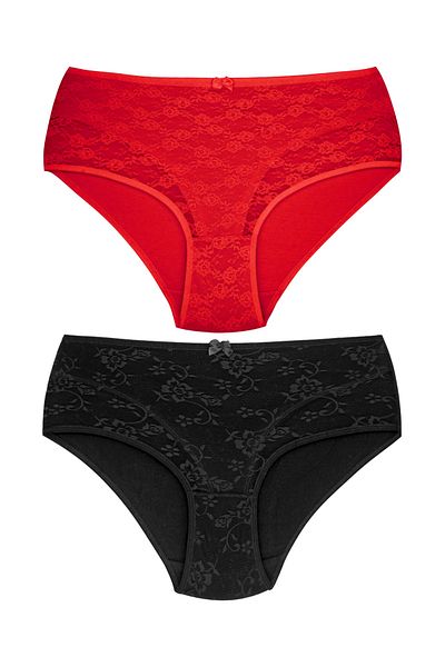 HNX 2-Piece Double Layer Lined Lace Back Cotton Plus Size Women's Panties