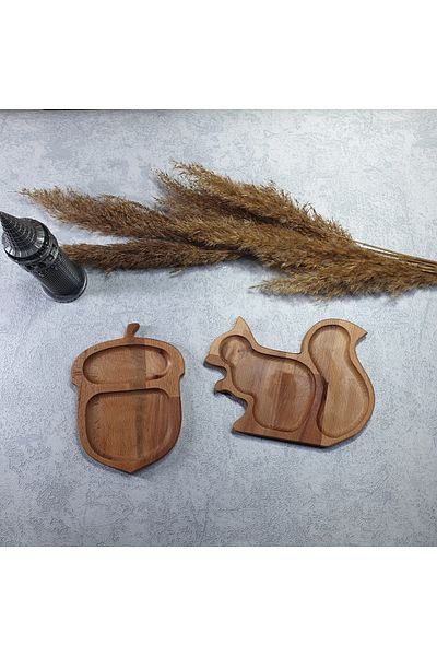 kozawoodart Wooden Squirrel Hazelnut Serving Plate Organizer Snack Bowl Spice Rack Kz10201