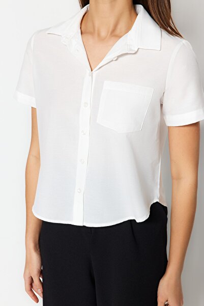 Trendyol Collection Ecru rövid ujjú szőtt ing TWOSS23GO00436