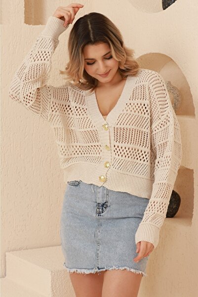 VEGENZE Γυναικεία κρεμ καλοκαιρινή ζακέτα με κουμπιά