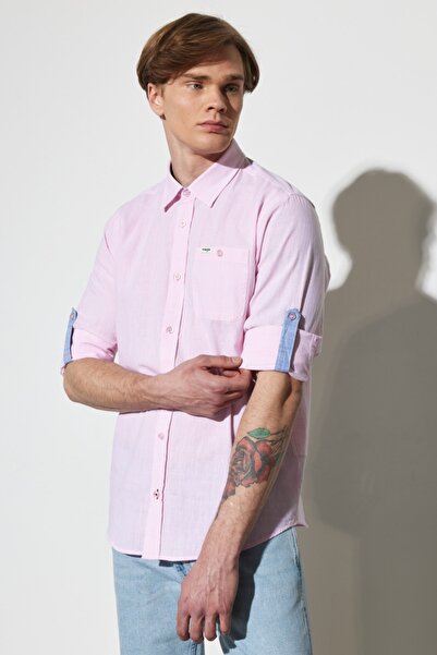 WRANGLER Regular Fit Normal Kesim %100 Pamuk Uzun Kollu Pembe Gömlek