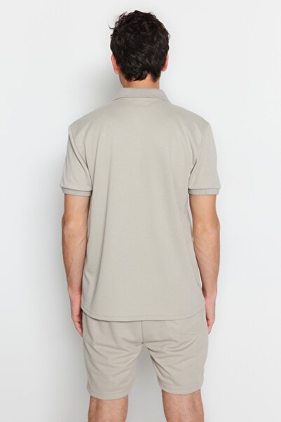 Trendyol Collection Tričko Label Appliqued POlo Collar STone Color - Regular CuT TMNSS23po00016