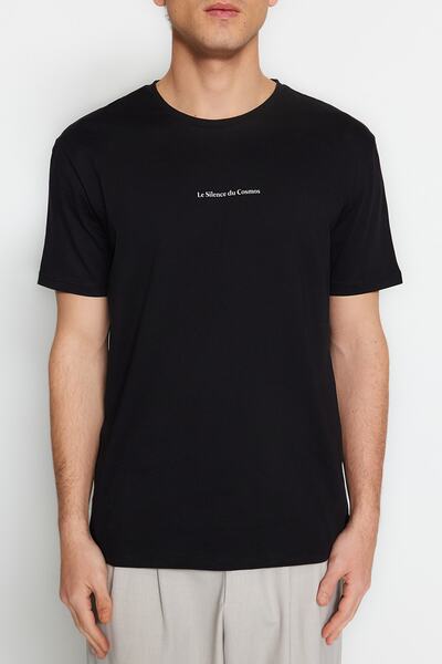 Trendyol Collection Μαύρο μπλουζάκι με μίνιμαλ μοτίβο 100% βαμβακερό - TMNSS23TS00205