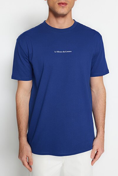 Trendyol Collection Indigové tričko se základním vzorem ze 100% bavlny - TMNSS23TS00205