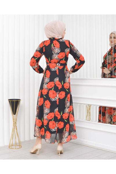 CİXAPLE Neck Lined 0 Collar Floral Patterned Chiffon