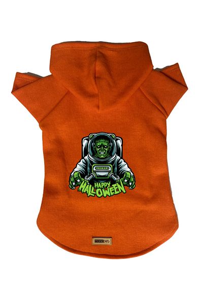 Monopetz Hooded Fleece Sweatshirt Dog And Cat Outfit & Dress - Orange Astronaut Frankenstein