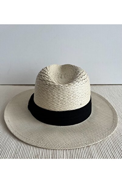 CosmoOutlet Panama Fedora Model Unisex Πραγματικό Ψάθινο Κρεμ Καπέλο