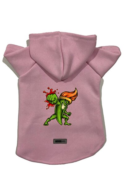 Monopetz سويت شيرت من الصوف بغطاء للرأس ملابس للكلاب والقطط - فرشاة وردية مقاتلة