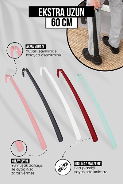 Orvila 60 Cm Antrasit Siyah Ayakkabı Çekeceği | Sert Plastik Asılabilir Çekecek Yumuşak Kerata Uzun