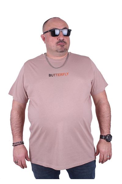 MocGrande Μπλουζάκι με λαιμόκοψη σε μεγάλο μέγεθος Butterfly 23107 Μπεζ