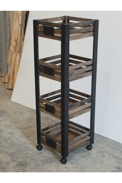 Wood Atölye 30x30x100 Ebatında Ceviz Rengi Levhalı Tekerli Ahşap Sebzelik Dol...