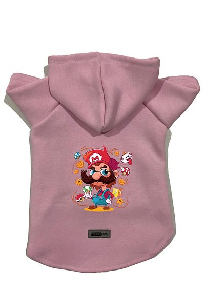 Monopetz Hooded Fleece Sweatshirt Dog And Cat Outfit & Dress - Pink Mario