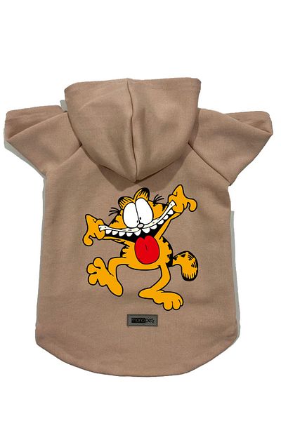 Monopetz Hooded Fleece Sweatshirt Dog And Cat Outfit & Dress - Beige New Garfield