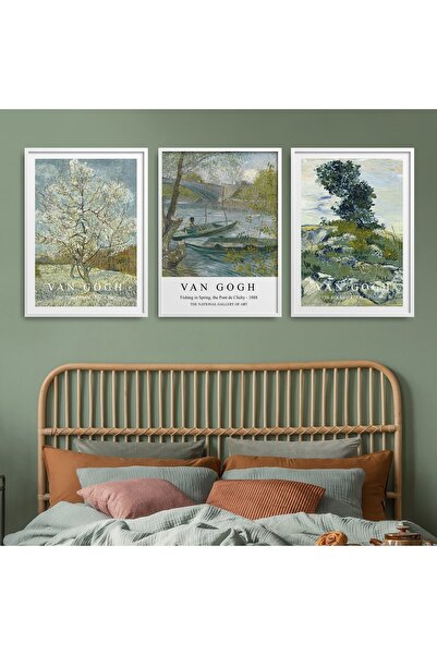 HOMEPACK Set of 3 Natural Wood Laminated Frame Classic Works Abstract Vincent...