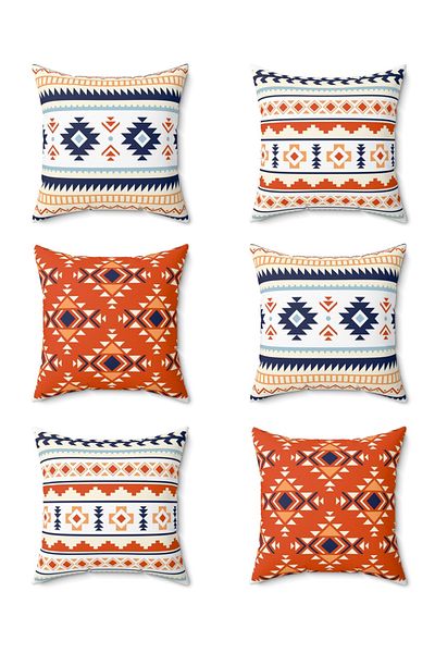 FUS BLUE Ethnic Patterned 6-Piece Throw Pillow Pillowcase Set