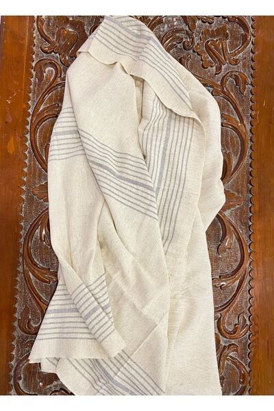 Defne&Apollon İpekçilik Hand Woven Cotton - Linen Peshtemal 95 X 200 cm - Blue Striped