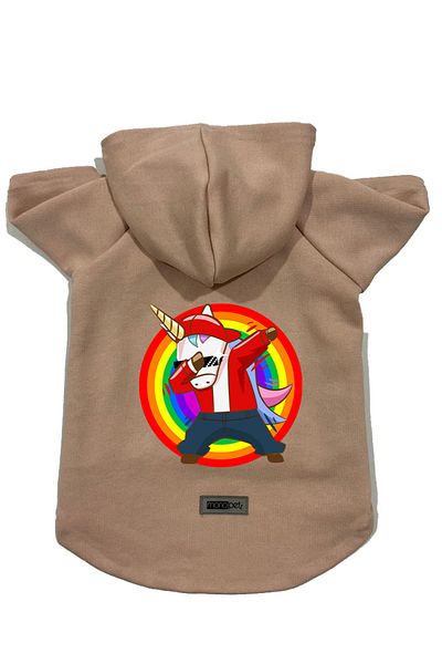 Monopetz Beige Unicorn Print Hooded Fleece Sweatshirt - Dog and Cat Outfit