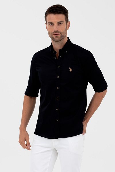 U.S. Polo Assn. Основна памучна риза от оксфордски плат с копчета на яката