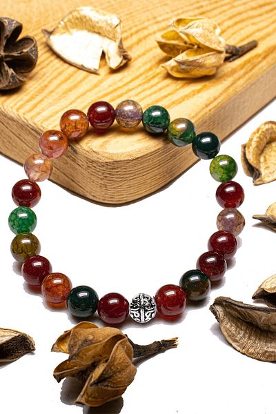 Tesbih Atölyesi Multicolor Colored and Certified Agate Stone Bracelet - Silver Apparatus