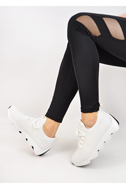 İmerShoes Жіночі біло-чорні кросівки на шнурівці з трикотажною вставкою та товстою підошвою, легке спортивне взуття