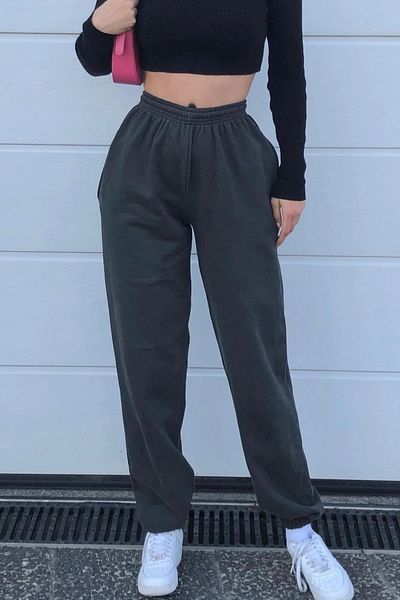 vladivosto Smoked Grey Plus Size Oversize Γυναικείο χειμερινό υπερμεγέθη φούτερ με ελαστικά πόδια