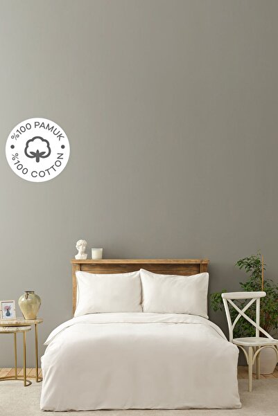 Karaca Home طقم غطاء لحاف مزدوج من الساتان القطني 100% باللون البيج من لوري