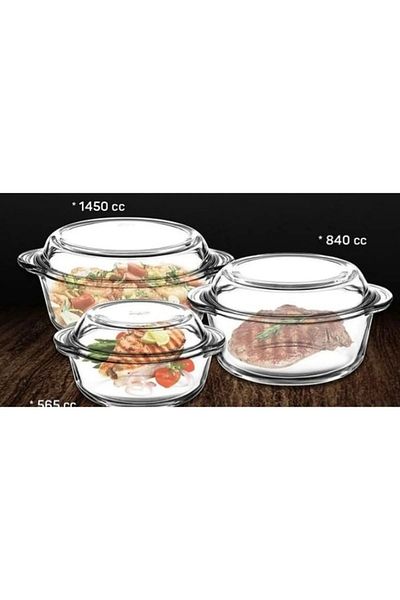 Paşabahçe Borcam G4U - 3-Piece Round Pot Set with Glass Lid