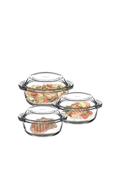 Paşabahçe Borcam G4U - 3-Piece Round Pot Set with Glass Lid