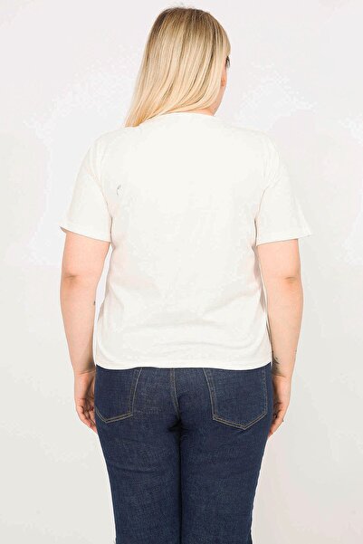 Şans Women's Bone Plus Size Cotton Fabric Front Lined Lace Blouse 65n35791