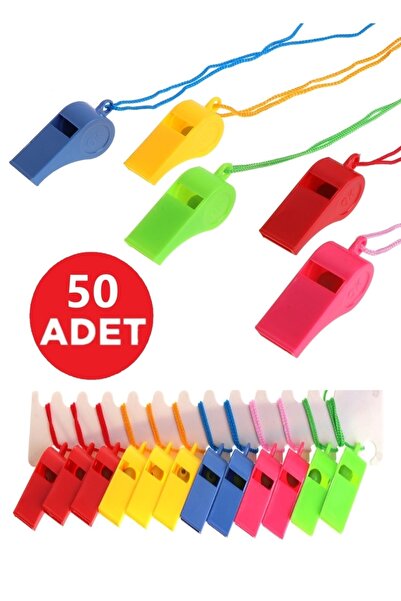 Hyd 50 Adet Plastik Ipli Düdük Deprem Düdüğü Hakem Düdüğü