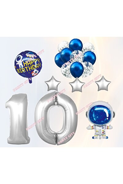 Party City مجموعة بالون فويل للاحتفال بعيد ميلاد رائد الفضاء كونسبت 10 سنوات