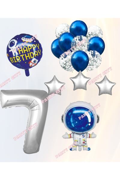 Party City مجموعة بالون فويل للاحتفال بعيد ميلاد رائد الفضاء كونسبت 7 سنوات
