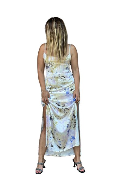Şahika Gürkan To The Moon & Sun Çift Yırtmaçlı Batik Saten Elbise