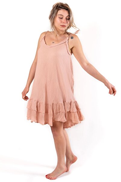 Zeliha Baysan Women's Muslin Halter Ruffled Pink Evening Dress