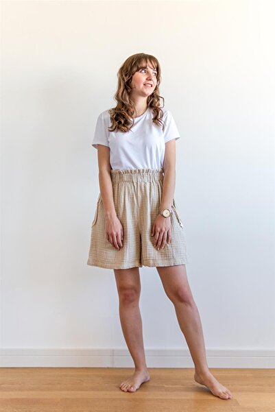 Zeliha Baysan Lambert Müslin Kadın Cepli Mini Şort Bej