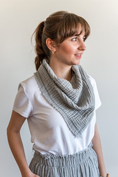 Zeliha Baysan Unisex Lambert Müslin Şal Atkı Fular Gri