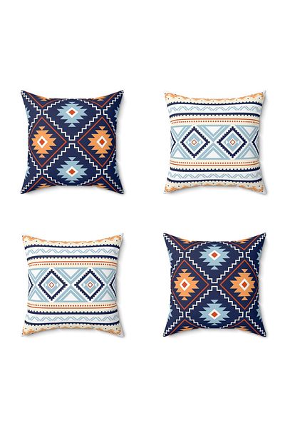 FUS BLUE Ethnic Scandinavian Patterned Set of 4 Throw Pillow Covers