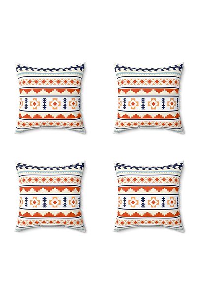 FUS BLUE Ethnic Patterned Set of 4 Throw Pillow Pillow Case