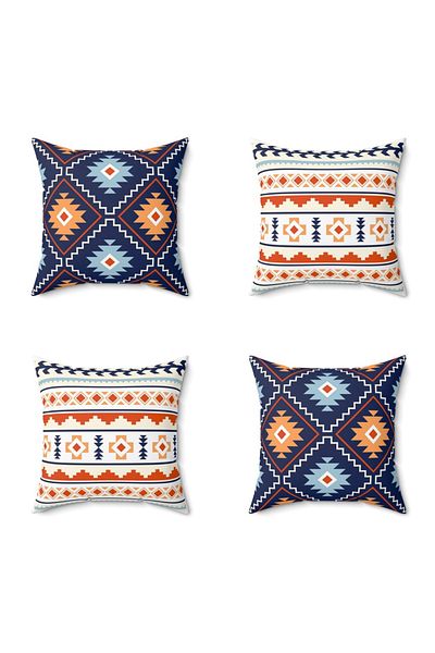 FUS BLUE Σετ με 4 μαξιλαροθήκες Ethnic Scandinavian Pattern