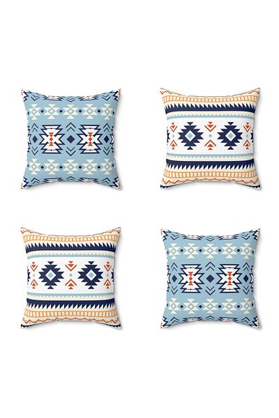 FUS BLUE Ethnic Patterned Set of 4 Throw Pillow Pillow Case