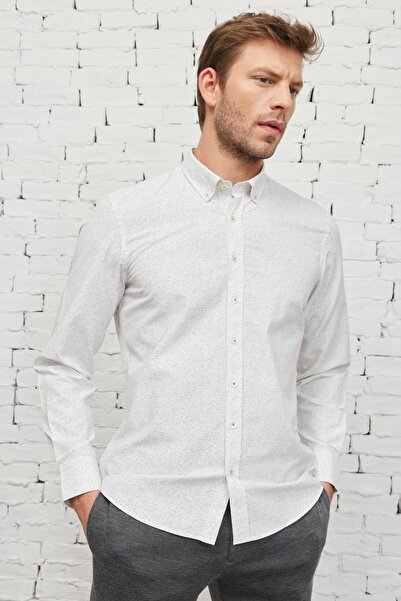 ALTINYILDIZ CLASSICS Cămașă cu imprimeu din bumbac, alb, maro, slim fit, cu g...