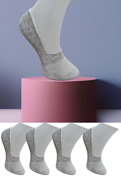 Leement socks 4 чифта безшевни невидими балерини от пениран памук със силиконова неплъзгаща се лента