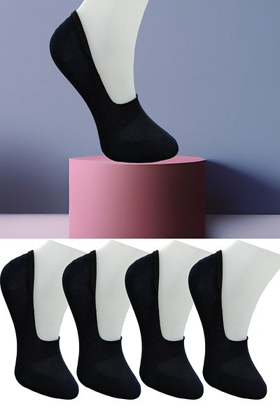 Leement socks 4 чифта безшевни невидими балерини от пениран памук със силиконова неплъзгаща се лента